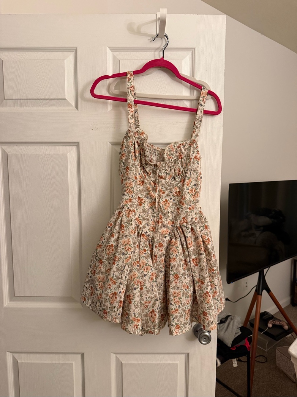 SHEIN Cream Floral Skirted Dress with Orange Blooms
